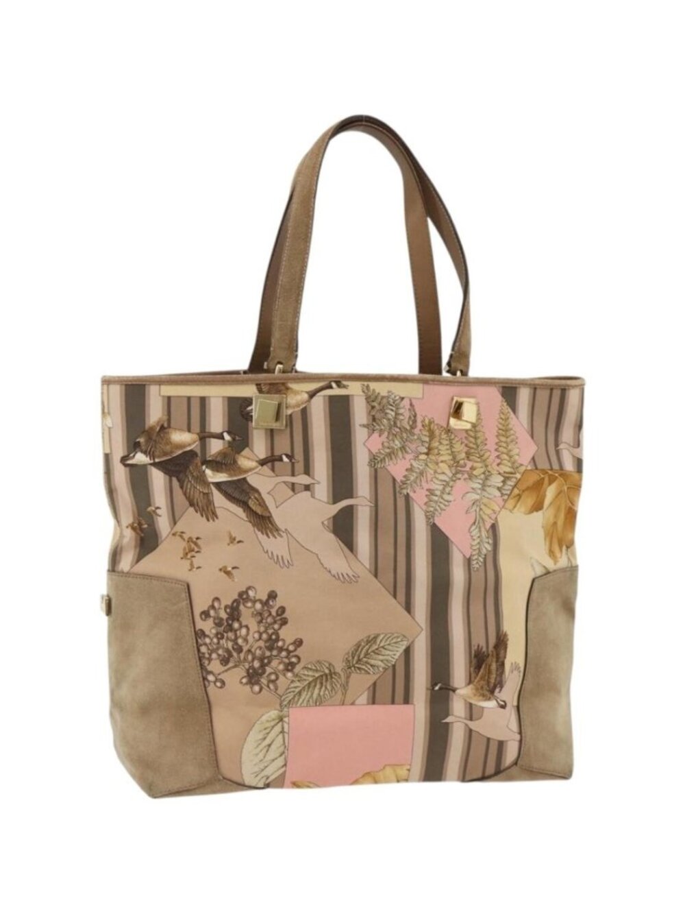 Salvatore Ferragamo Tote Bag Canvas Beige Gold